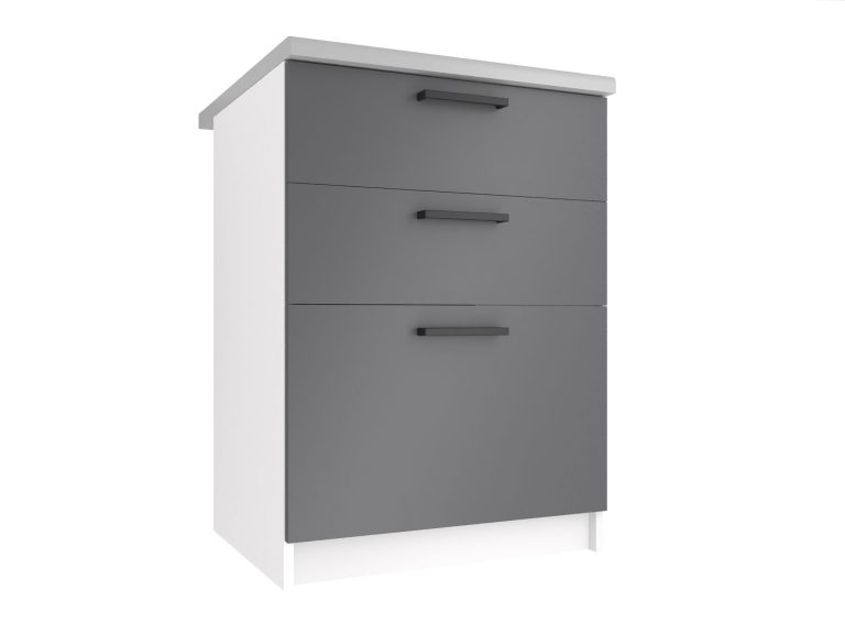 Dulap de bucatarie inferior Belini cu sertare 60 cm gri mat cu blat TOR SDSZ60/0/WT/SR/0/B1