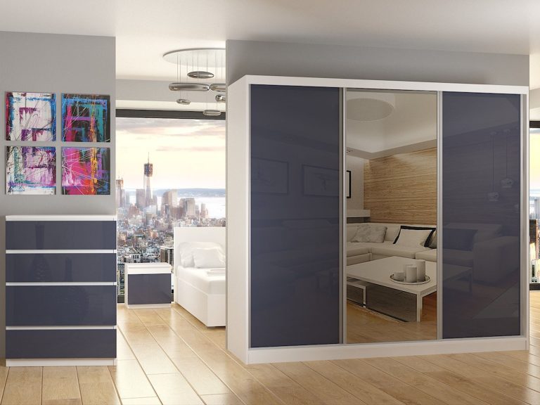 Dressing 232 cm Belini alb mat/gri lucios cu usi glisante si oglinzi Výrobce BM SZP4/2/W/WI/2S1L/HI