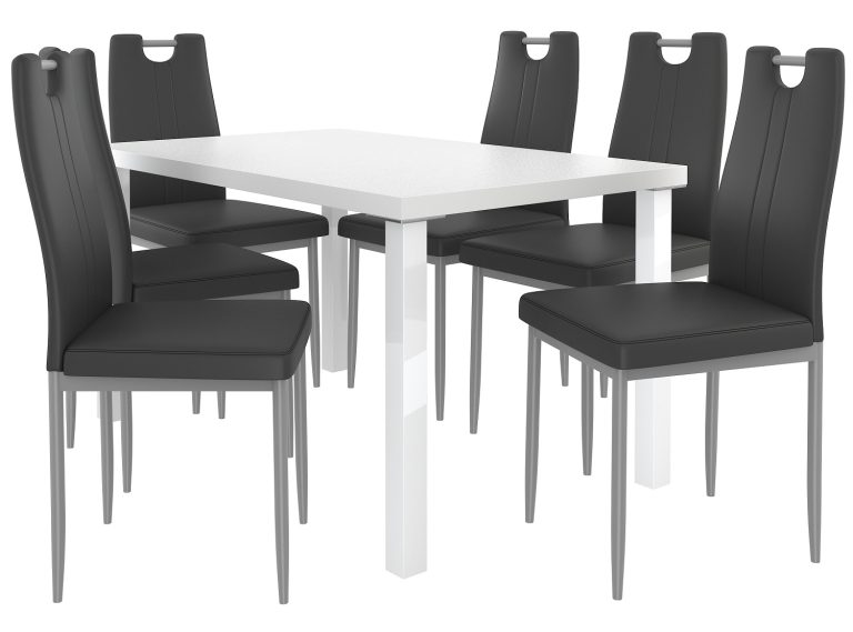 Set de sufragerie 1 + 6 Belini alb/negru Roberto ROB/0/ZES/W/6B