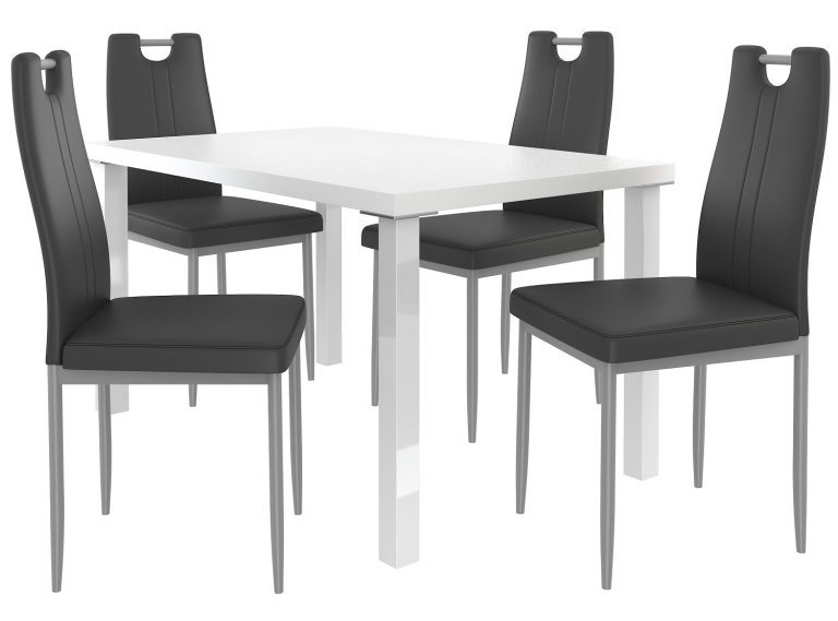 Set de sufragerie 1 + 4 Belini alb/negru Roberto ROB/0/ZES/W/4B