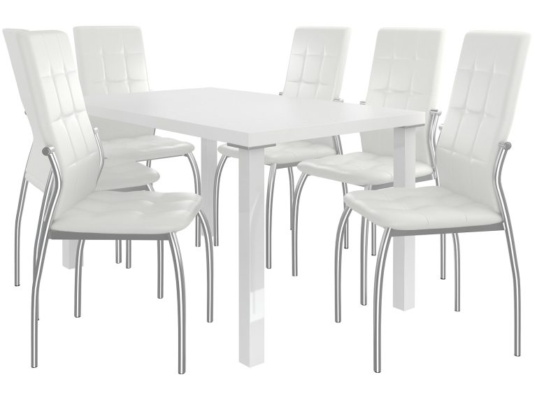 Set de sufragerie 1 + 6 Belini alb/alb  Loreno LOR/0/ZES/W/6W