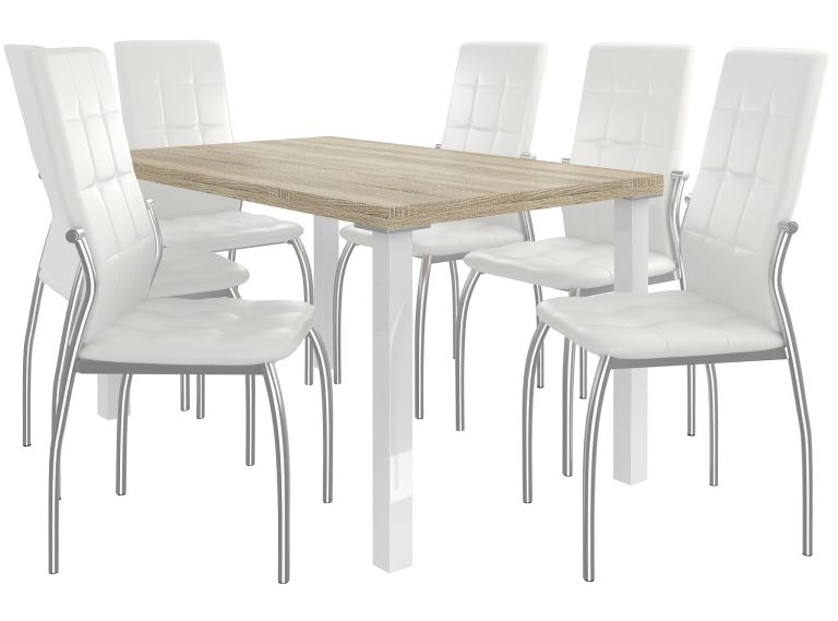 Set de sufragerie 1 + 6 Belini sonoma stejar / alb Loreno LOR/0/ZES/DS/6W