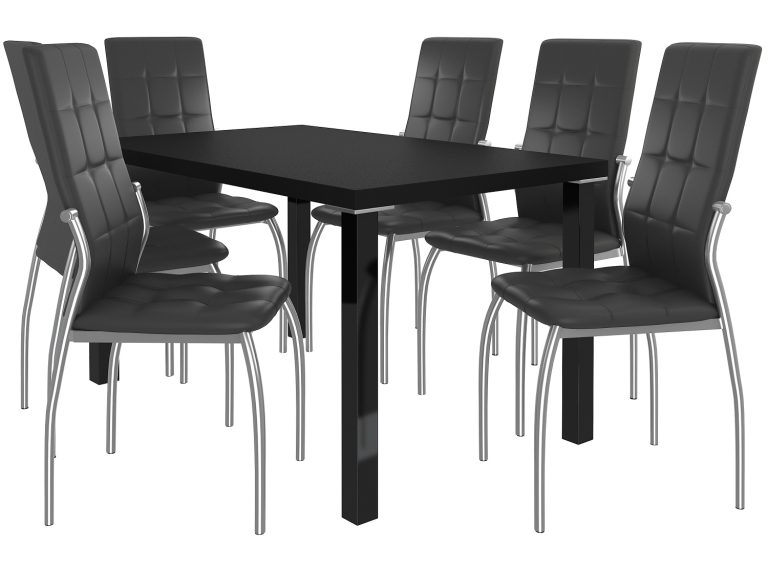 Set de sufragerie 1 + 6 Belini negru / negru Loreno LOR/0/ZES/B/6B
