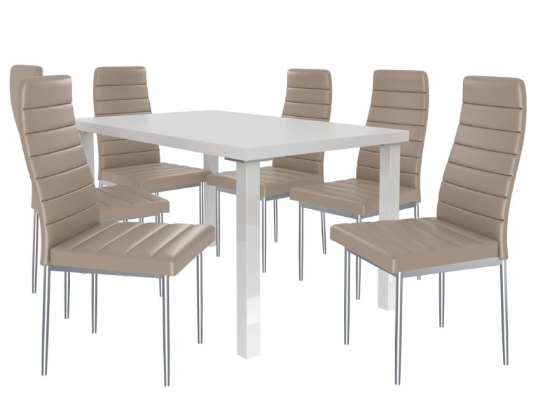 Set de sufragerie 1 + 6 Belini alb/bej Moderno MOD/0/ZES/W/6BŻ