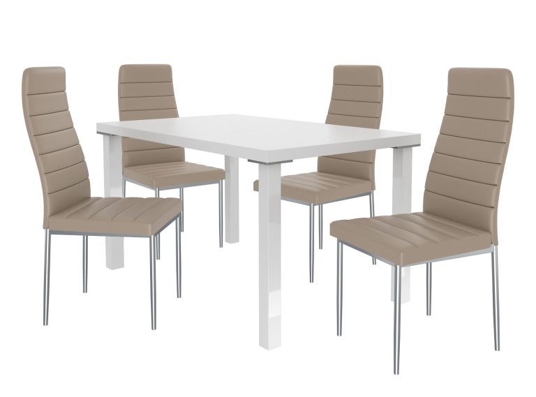 Set de sufragerie 1 + 4 Belini alb/bej Moderno MOD/0/ZES/W/4BŻ
