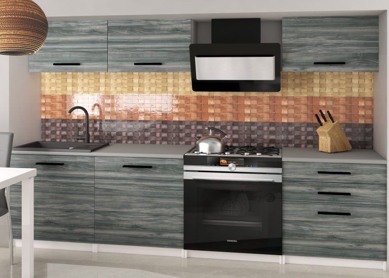 Mobila de bucatarie Belini 180 cm gri antracit Glamour Wood fara blat  TOR LAURENTINO2/3/WT/GW1/BB/B1 