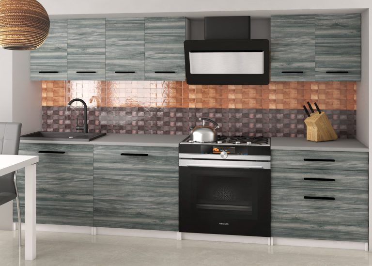 Mobila de bucatarie Belini 180 cm gri antracit Glamour Wood fara blat  TOR SONIK2/3/WT/GW1/BB/B1 