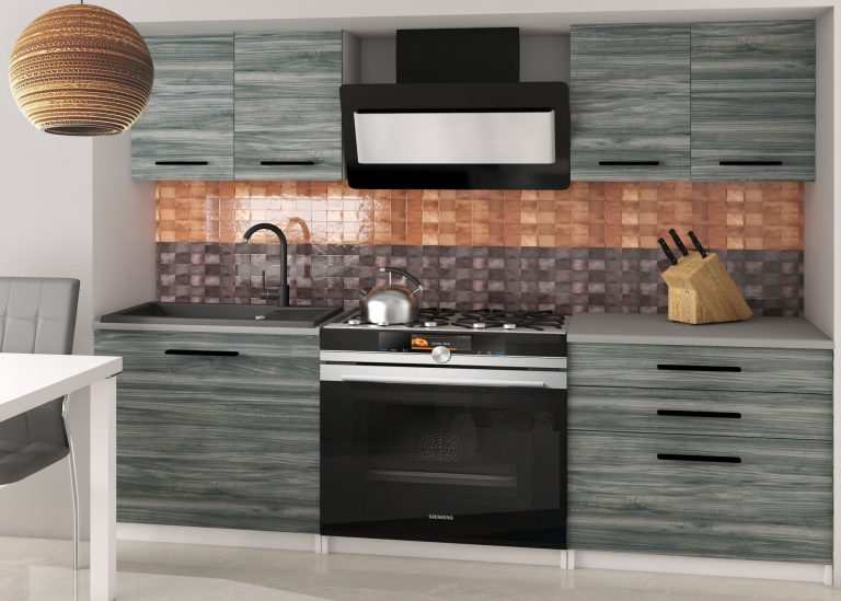 Mobila de bucatarie Belini 120 cm gri antracit Glamour Wood fara blaturi TOR TIESTO2/2/WT/GW1/BB/B1 