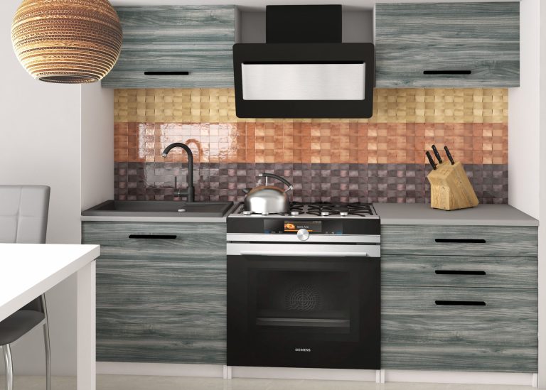 Mobila de bucatarie Belini 120 cm gri antracit Glamour Wood fara blat TOR VULCANO2/3/WT/GW1/BB/B1 