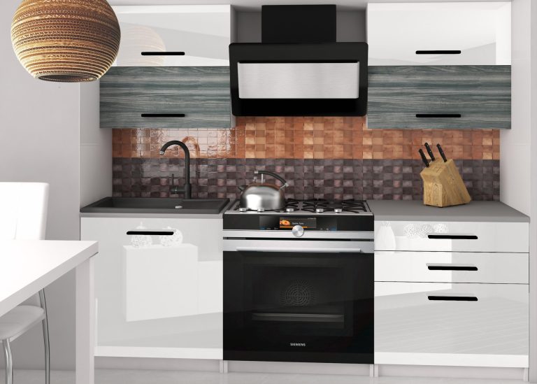 Mobila de bucatarie Belini 120 cm alb lucios / gri antracit Glamour Wood cu blat INF ELEGANTA2/2/WT/WGW1W/0/B1 