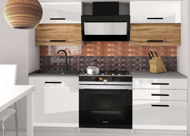 Mobila de bucatarie 120 alb lucios / stejar  wotan Glamour Wood fara blat INF ELEGANTA2/2/WT/WDWW/BB/B1