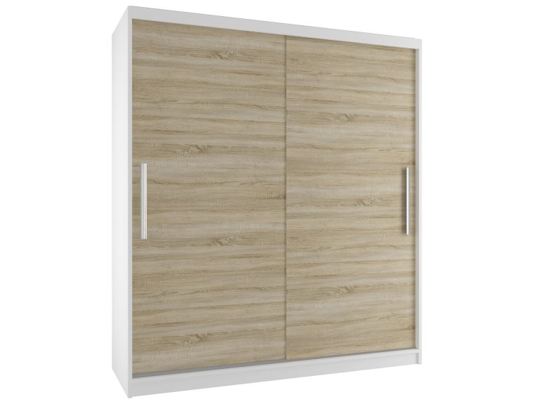Dressing 133 cm Belini alb mat / stejar sonoma cu usi glisante SI SZP2/2/W/DS/0/AL