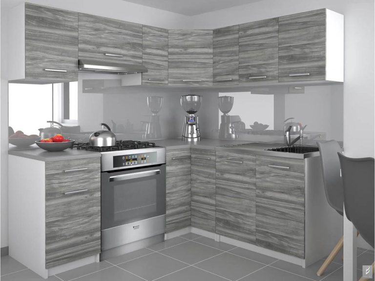Mobila de bucatarie Belini 360 cm gri antracit Glamour Wood fara blat TOR LIDIAUNIQA3/3/WT/GW1/BB/E 