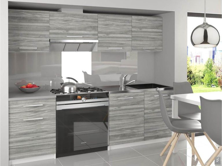 Mobila de bucatarie Belini 180 cm gri antracit Glamour Wood cu blat  TOR SUPERUNIQA2/3/WT/GW1/0/B1 
