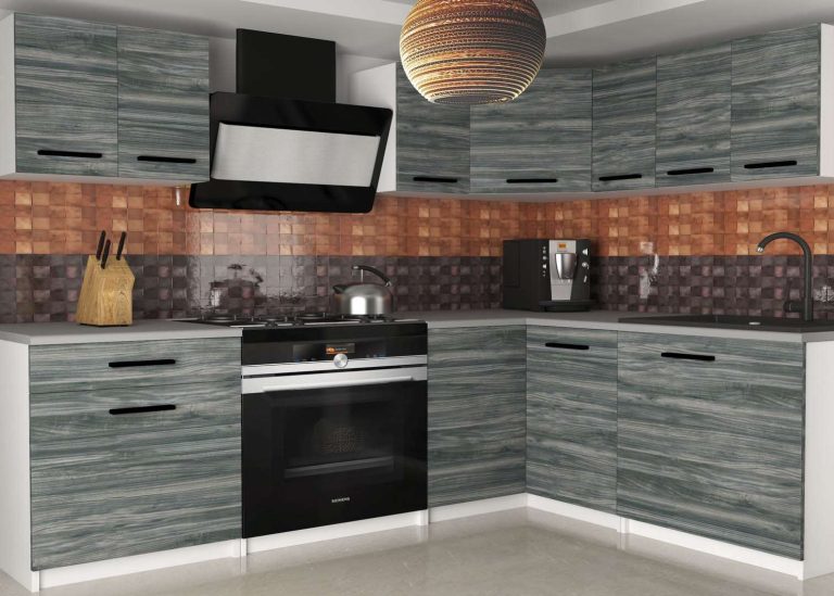 Mobila de bucatarie Belini 300 cm gri antracit Glamour Wood cu blat TOR ARMIN2/2/WT/GW1/0/B1 