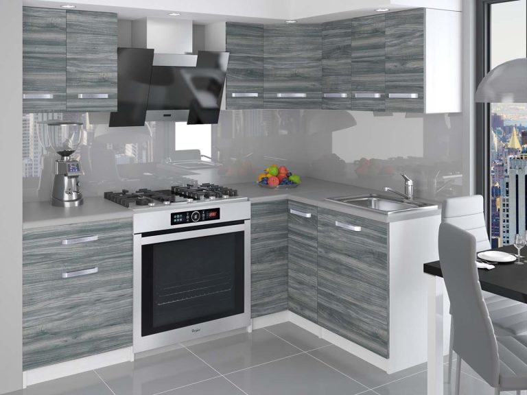 Mobila de bucatarie Belini 300 cm gri antracit Glamour Wood cu blat TOR ARMIN2/2/WT/GW1/0/B1 