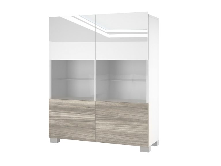 Comodă Belini alb lucios / gri antracit Glamour Wood IMP KOM1/3/W/WGW1/0/0