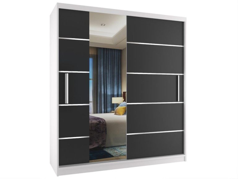 Dressing 133 cm Belini alb mat/negru mat cu usi glisante si oglinda MBP SZP2/2/W/B/0/AL