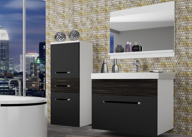 Mobila baie Belini negru mat / abanos regal + chiuveta + oglinda ROD M 2/0/W/BHK/0/ZW
