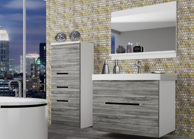 Mobila baie Belini gri antracit Glamour Wood / gri mat + chiuveta + oglinda ROD M 2/0/W/GW1/0/ZW