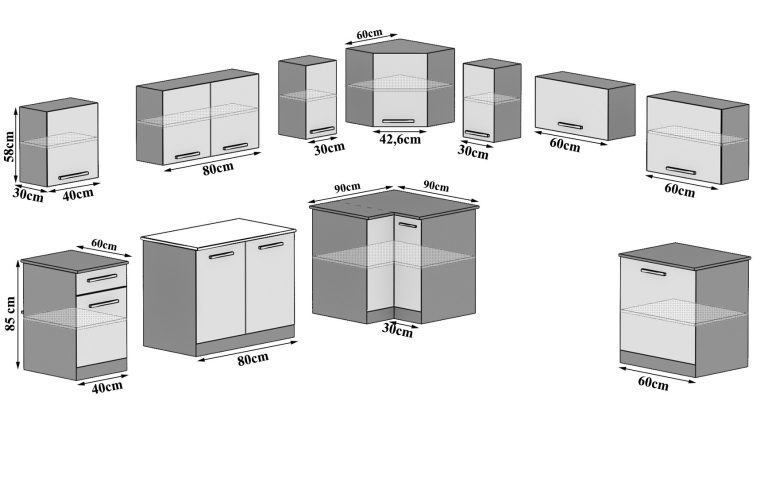 Mobila de bucatarie Belini 420 cm gri lucios cu blat INF UNIQAPLUS/5/WT/S/0/B1 
