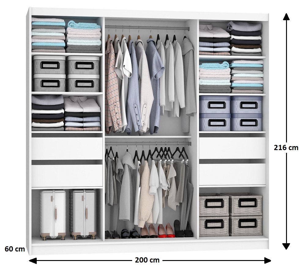 Dressing 200 cm Belini mat negru/gri mat cu usi glisante cu oglinda si sertare MT SZP5/1/B/SR/0/KLP