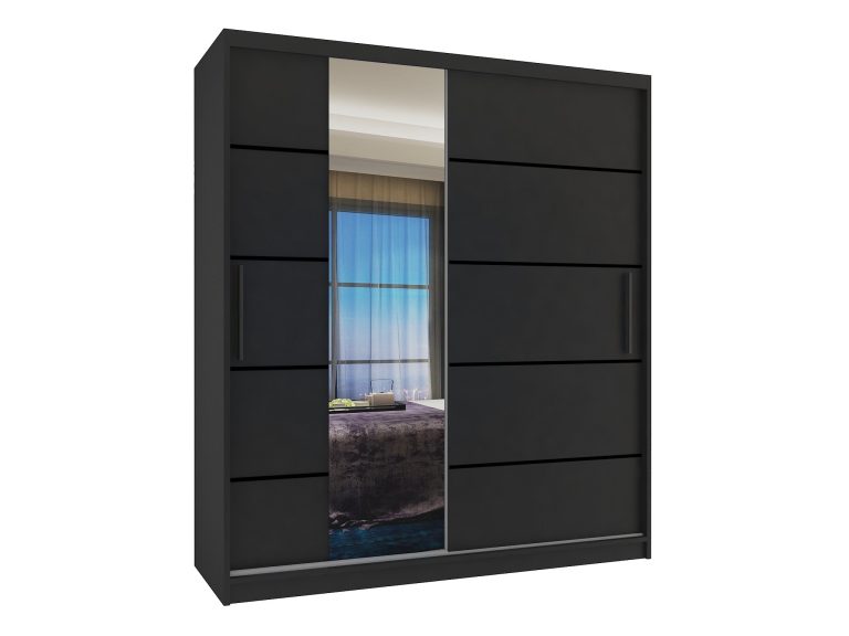 Dressing 133 cm Belini negru mat cu usi glisante cu oglinda si sertare MBP SZP6/1/B/B/0/KLP