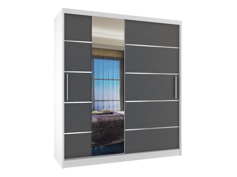 Dressing 133 cm Belini mat alb/gri mat cu usi glisante cu oglinda si sertare MBP SZP6/1/W/SR/0/KLAL