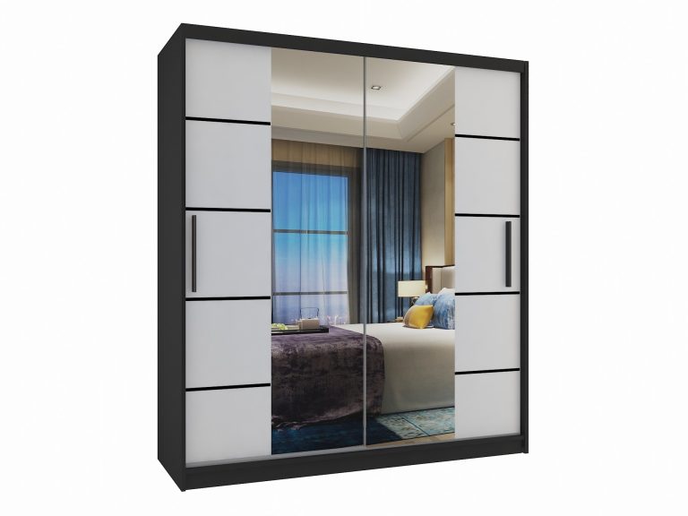 Dressing 133 cm Belini negru mat/alb mat cu usa glisantă cu oglindă și sertare ME SZP6/1/B/W/0/KLP