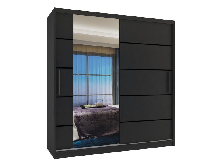 Dressing 158 cm Belini negru mat cu usi glisante cu oglinda si sertare MBP SZP7/0/B/B/0/KLP