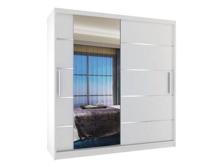 Dressing 158 cm Belini alb mat cu usi glisante cu oglinda si sertare MBP SZP7/0/W/W/0/KLAL