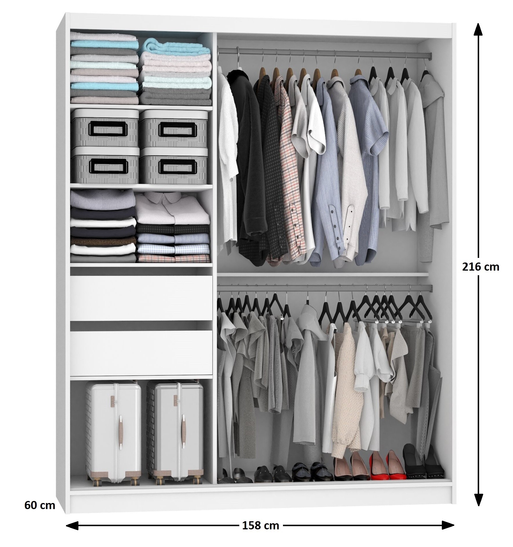 Dressing 158 cm Belini alb mat / alb lucios cu usi glisante cu oglinda si sertare MGB SZP7/0/W/1L5W/KLAL