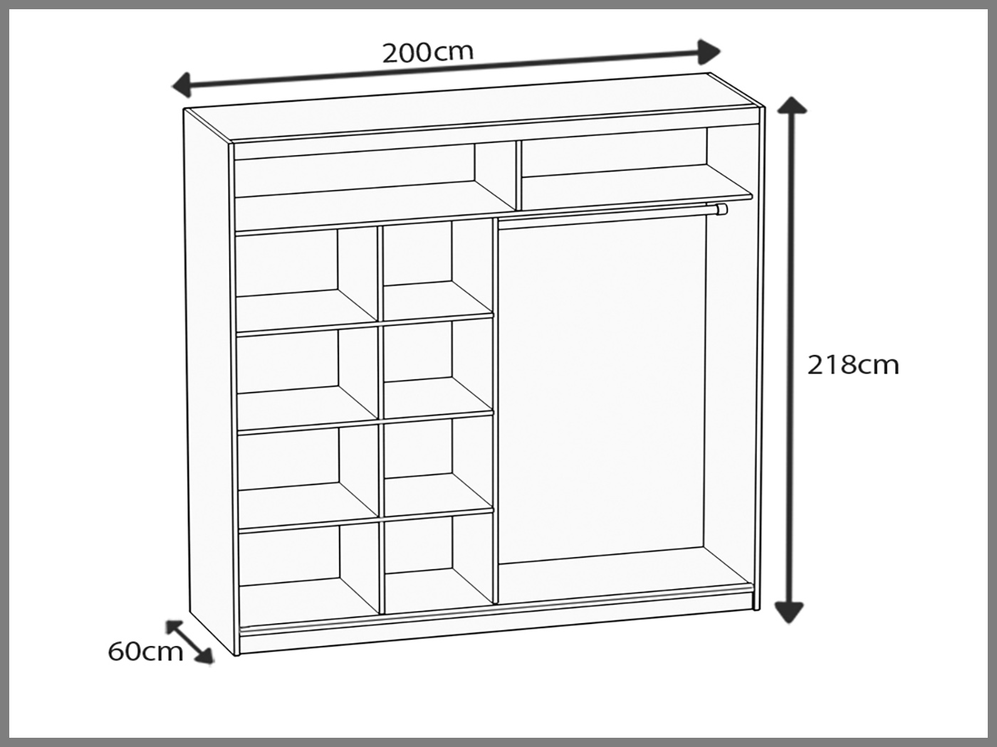 Dressing 200 cm Belini mat negru cu usi glisante si oglinda MV SZP1/1/B/B/B/HI
