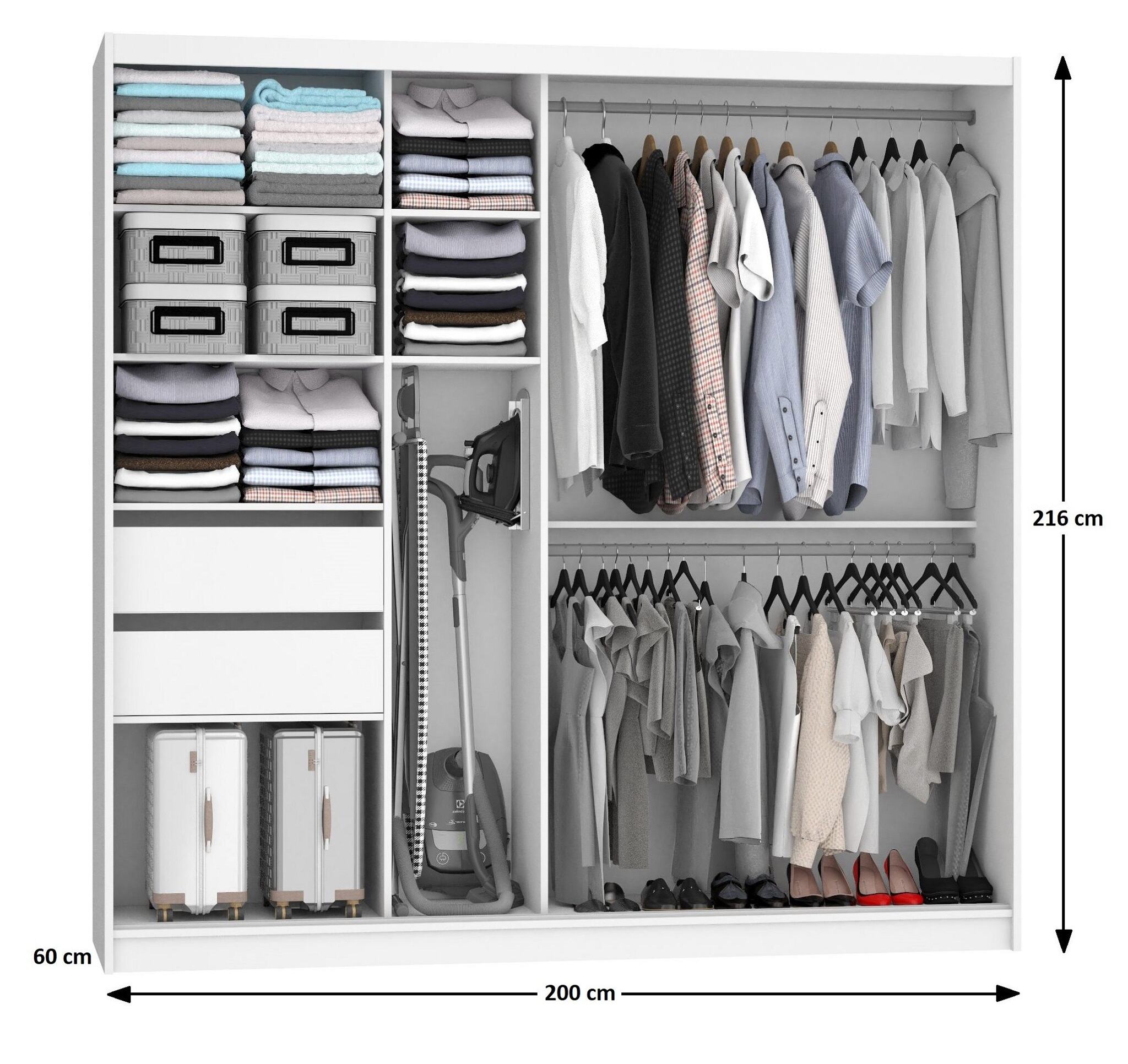 Dressing 200 cm Belini alb mat/wotan stejar cu usi glisante cu oglinda si sertare MBP SZP5/1/W/DW/0/KLAL