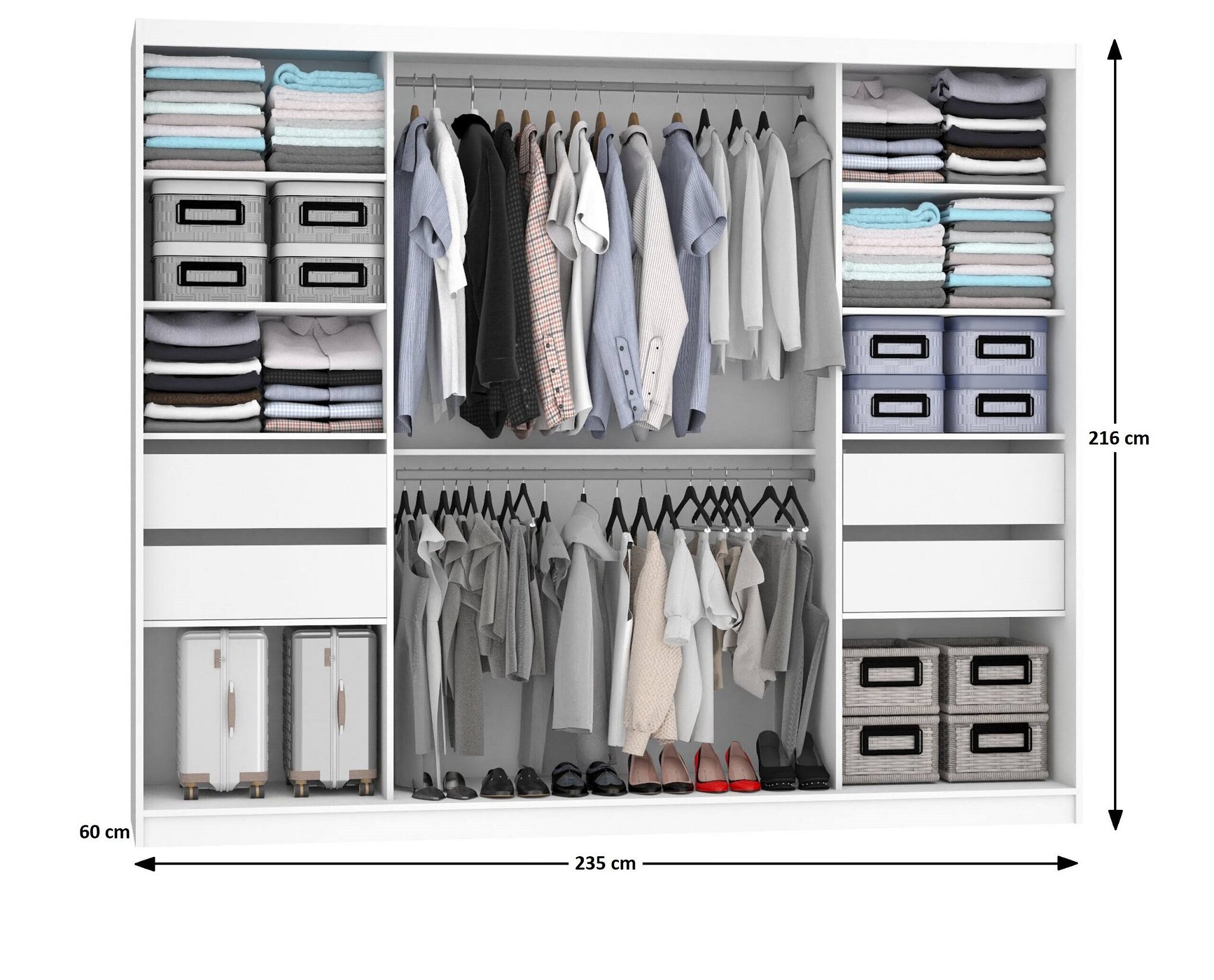 Dressing 232 cm Belini negru mat / alb lucios cu usi glisante cu oglinda si sertare MGB SZP8/0/B/2W1L/KLP