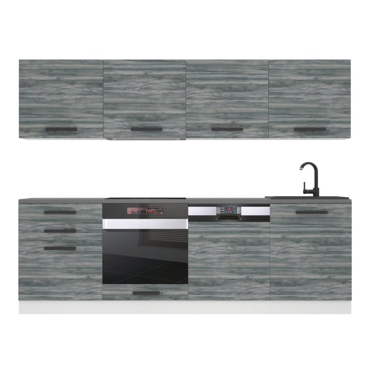 Mobila de bucatarie Belini Premium Full Version 240 cm gri antracit Glamour Wood fara blat TOR ALICE/0/WT/GW/0/ B1
