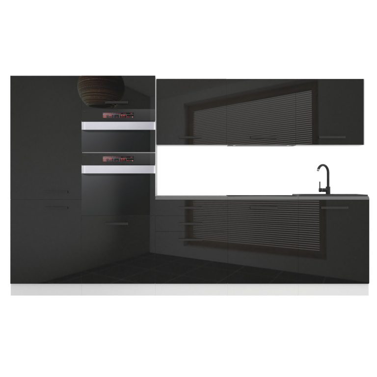 Mobila bucatarie Belini Premium Full Version 300 cm negru lucios cu blat INF GRACE/0/WT/B/B/B1