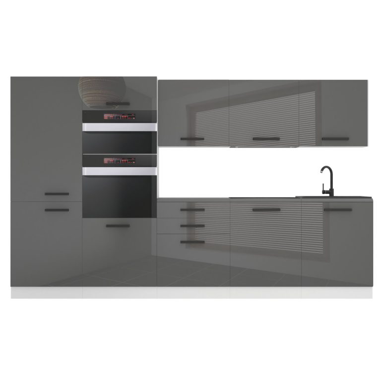 Mobila bucatarie Belini Premium Full Version 300 cm gri lucios cu blat INF GRACE/0/WT/S/B/B1