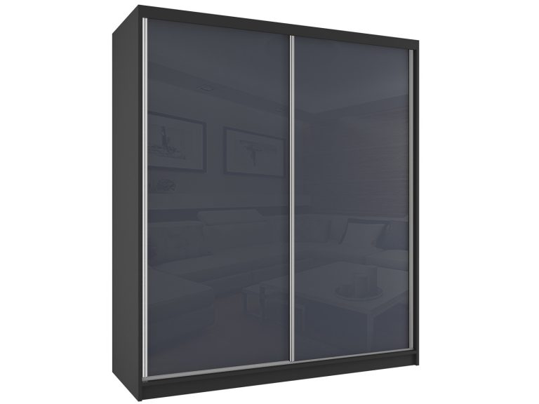 Dressing 158 cm Belini negru mat / gri lucios cu usi glisante si oglinda BM SZP3/2/B/W/S/HI