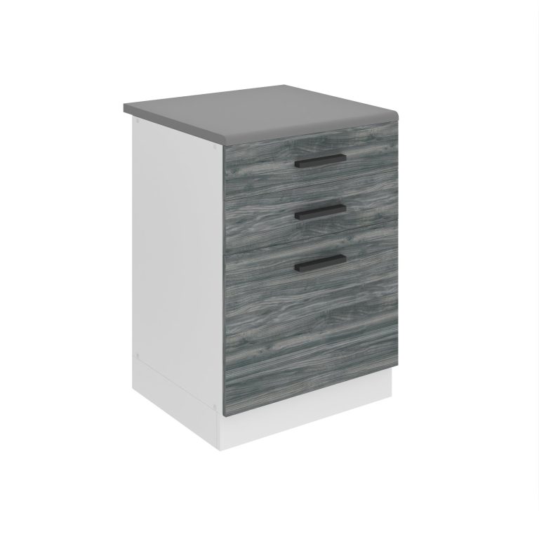 Corp de bucătărie Belini Premium Full Version inferior cu sertare 60 cm gri antracit Glamour Wood cu blat și inserție de tacâmuri