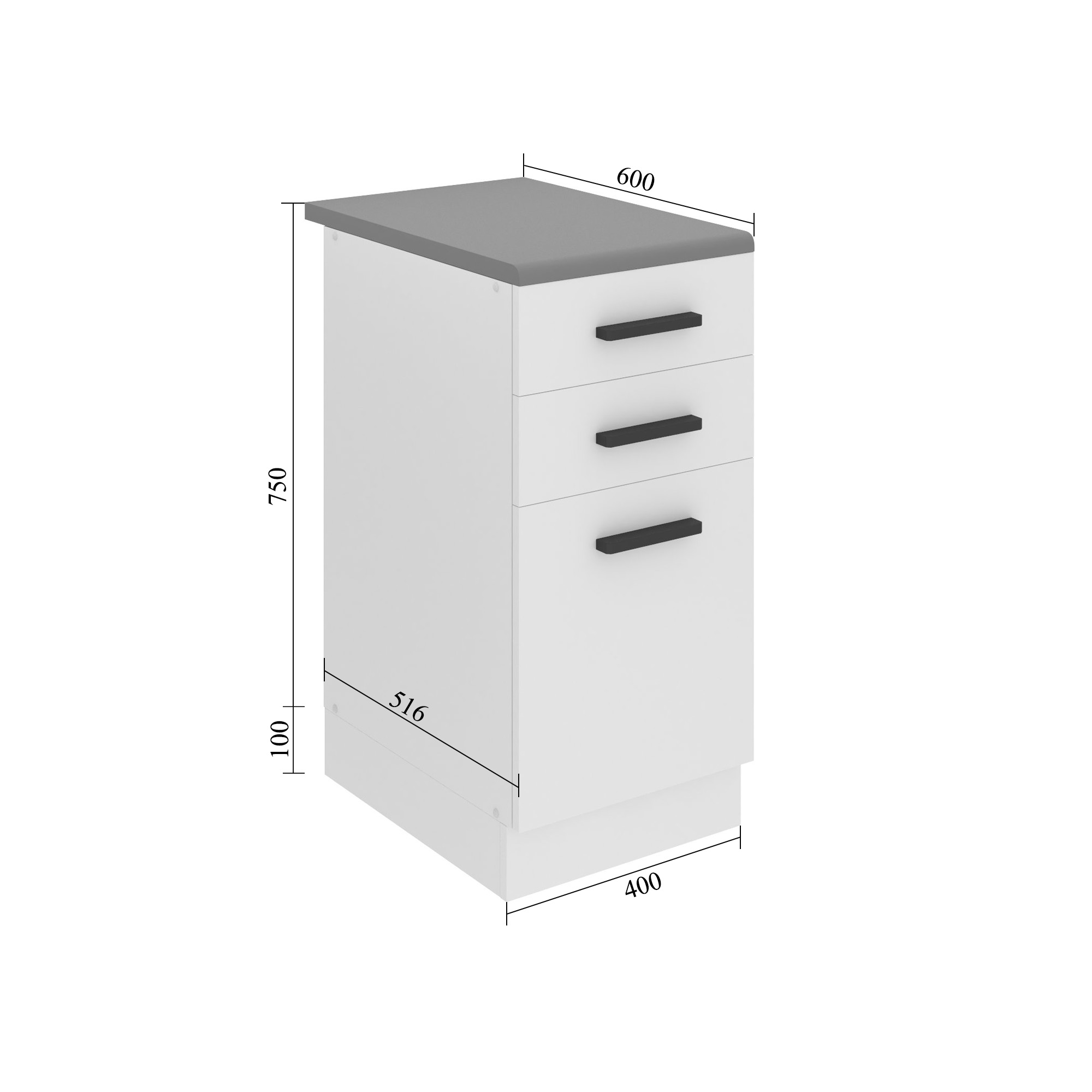 Corp de bucătărie Belini Premium Full Version inferior cu sertare 40 cm alb mat cu blat