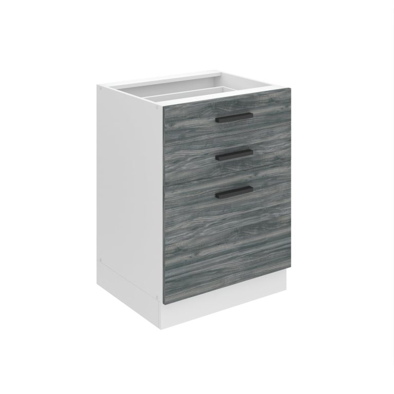 Corp de bucatarie inferior Belini Premium Full Version cu sertare 60 cm gri antracit Glamour Wood fără blat și inserție de tacâmuri