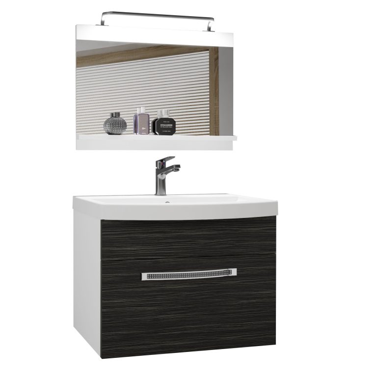 Set mobilă de baie Belini Premium Full Version royal abanos + chiuveta + oglinda + iluminare LED GLA M 1/0/W/HK/0/MB/PP