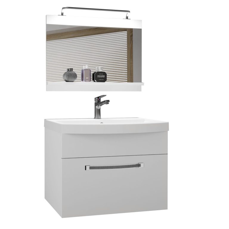 Set mobilă de baie Belini Premium Full Version alb mat + chiuveta + oglinda + iluminare LED GLA M 1/0/W/W/0/MB/PP