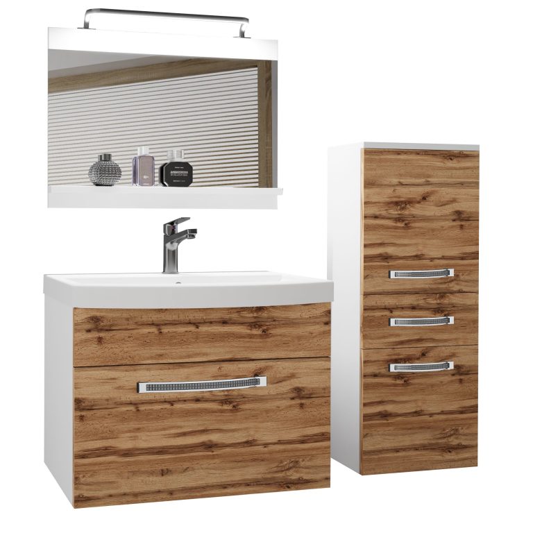 Set mobilă  de baie Belini Premium Full Version stejar wotan
 + chiuveta + oglinda + iluminare LED GLA M 2/0/W/DW/0/MB/PP