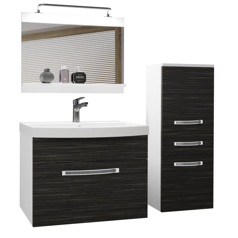 Set mobilă  de baie Belini Premium Full Version royal abanos + chiuvetă + oglindă + iluminare LED GLA M 2/0/W/HK/0/MB/PP