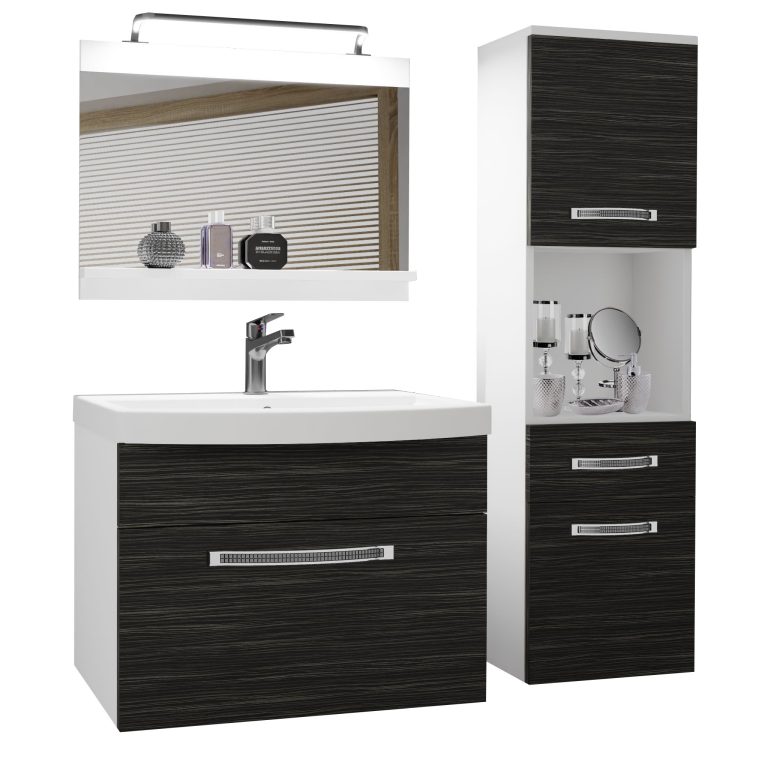 Set mobilă de baie Belini Premium Full Version abanos regal + chiuveta + oglinda + iluminare LED GLA M 3/0/W/HK/0/MB/PP