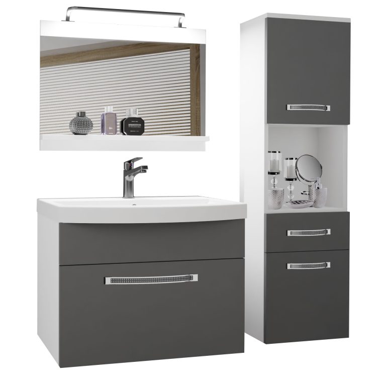 Set mobilă  de baie Belini Premium Full Version gri mat
+ chiuveta + oglinda + iluminare LED LA M 3/0/W/SR/0/MB/PP