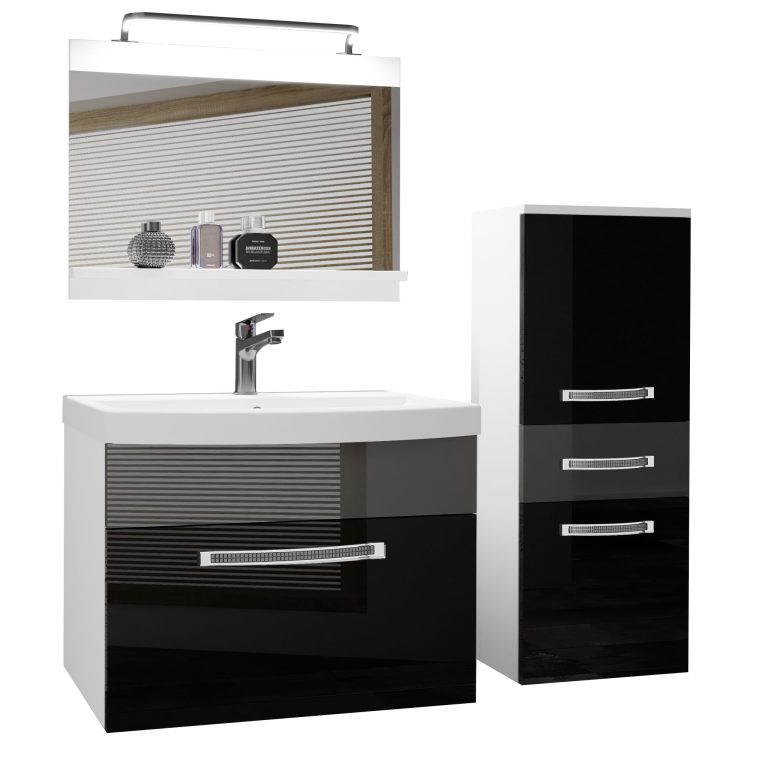 Set mobilă  de baie Belini Premium Full Version negru lucios / gri luciu
 + chiuveta + oglinda + iluminare LED  GLA P 2/0/W/BS/0/MB/PP
