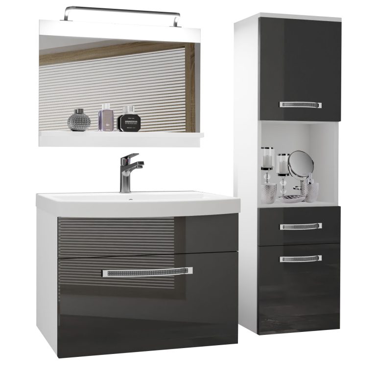 Set mobilă  de baie Belini Premium Full Version gri lucios
+ chiuveta + oglinda + iluminare LED GLA P 3/0/W/S/0/MB/PP